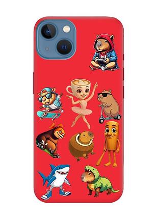 Матовий червоний чохол на apple iphone 13 меми (принт 415)
