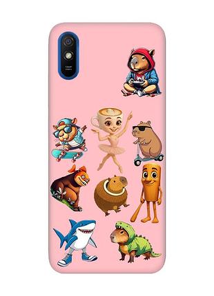 Матовый розовый чехол на xiaomi redmi 9a мемы (принт 415)