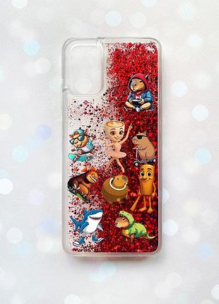 Чохол з плаваючими червоними блискітками на samsung galaxy a02s меми (принт 415)