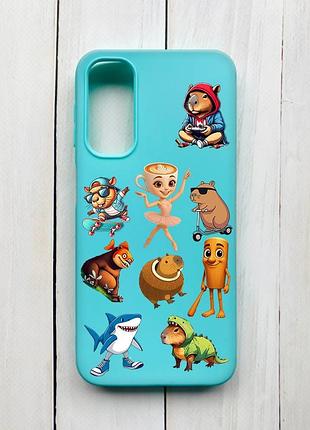Матовый чехол на samsung galaxy a24 бирюзовый мемы (принт 415)