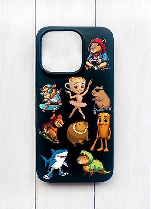 Матовий чохол на iphone 15 plus чорний меми (принт 415)