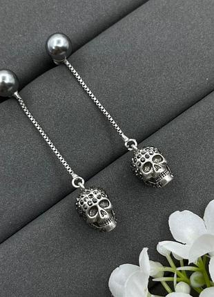 Серьги alexander mcqueen череп на цепочке люкс качество