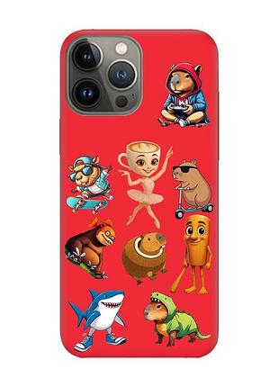 Матовий червоний чохол на apple iphone 13 pro меми (принт 415)