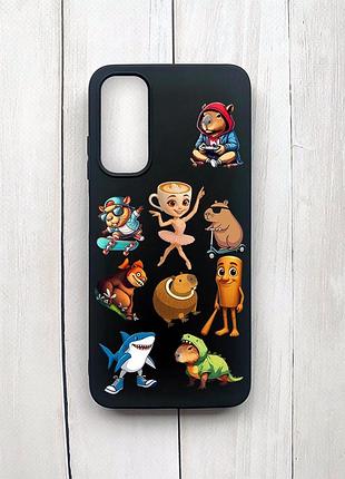 Матовый чехол на samsung galaxy a05s (a057) черный мемы (принт 415)