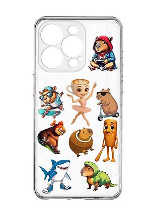 Прозрачный чехол с защитой камеры на iphone 15 pro max мемы (принт 415)