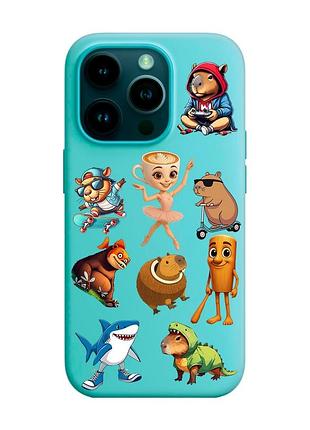 Матовый бирюзовый чехол на apple iphone 14 pro мемы (принт 415)