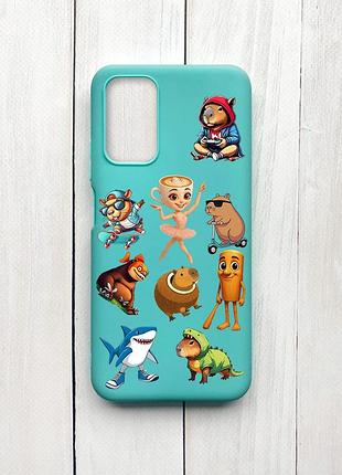 Матовый чехол на xiaomi redmi 9t бирюзовый мемы (принт 415)
