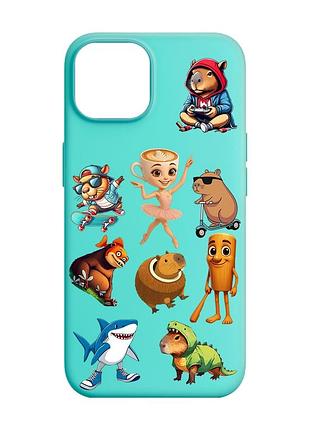 Матовый бирюзовый чехол на apple iphone 14 мемы (принт 415)
