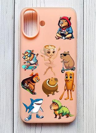 Матовый персиковый чехол на iphone 16 plus мемы (принт 415)