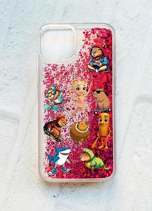 Чехол с плавающими розовыми блестками на iphone 14 мемы (принт 415)