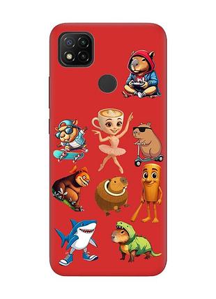 Матовый красный чехол на xiaomi redmi 9c/10a мемы (принт 415)