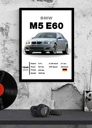 Постер з чорною рамкою та склом 20х30 см bmw m5 е60 2.0 а3
