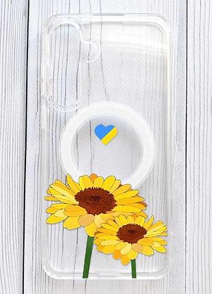 Магнітний чохол на samsung galaxy s24 plus із підтримкою magsafe жовті квіти (принт 364)