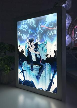 Акриловый led-светильник с 3d-эффектом соло левелинг - led-картина с подсветкой solo leveling белый