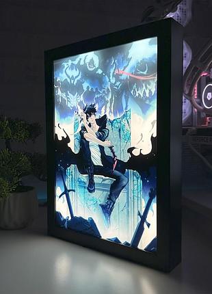 Акриловый led-светильник с 3d-эффектом соло левелинг - led-картина с подсветкой solo leveling черный