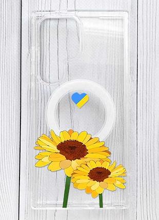 Магнитный чехол на samsung galaxy s24 ultra с поддержкой magsafe желтые цветы (принт 364)
