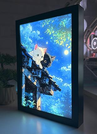Акриловый led-светильник с 3d-эффектом арт котики - led-картина с подсветкой черный