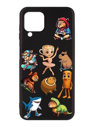Матовый черный чехол на samsung galaxy a12 мемы (принт 415)