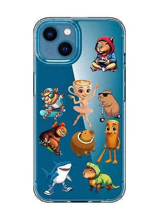 Прозрачный чехол для iphone 13 mini мемы (принт 415)