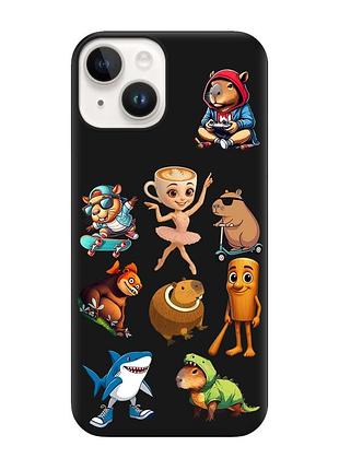 Матовый черный чехол на apple iphone 14 мемы (принт 415)