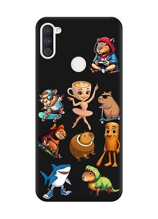 Матовый черный чехол на samsung galaxy a11 мемы (принт 415)