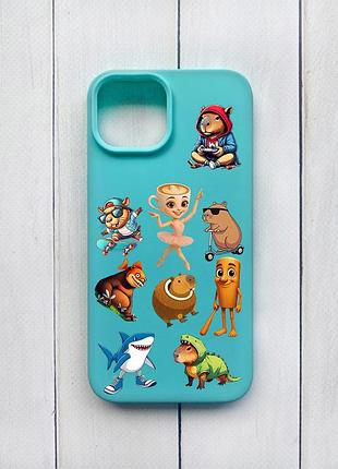 Матовий чохол на iphone 15 бірюзовий меми (принт 415)