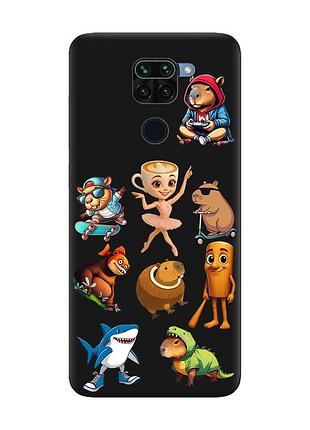 Матовый черный чехол на xiaomi redmi note 9 мемы (принт 415)
