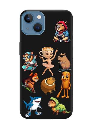 Матовый черный чехол на apple iphone 13 мемы (принт 415)