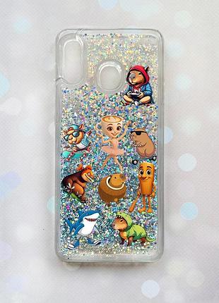 Чохол з плаваючими срібними блискітками на samsung galaxy a30(2019) a305/a20 меми (принт 415)