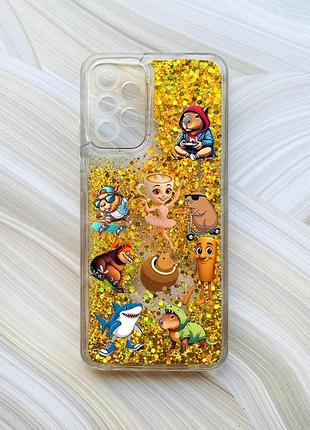 Чехол с плавающими золотыми блестками на samsung galaxy a23 мемы (принт 415)