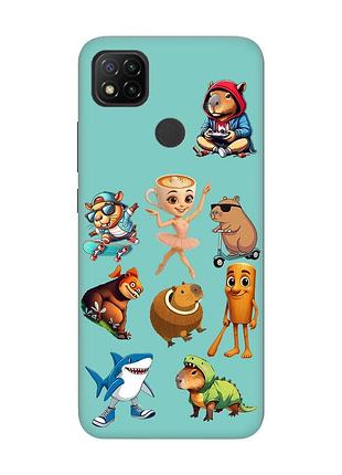 Матовый бирюзовый чехол на xiaomi redmi 9c/10a мемы (принт 415)