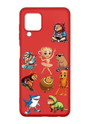 Матовий червоний чохол на samsung galaxy m32/a22/m22 4g меми (принт 415)
