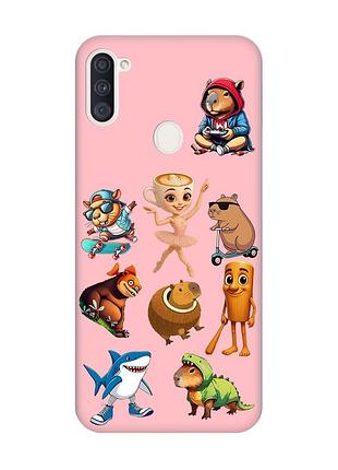 Матовый розовый чехол на samsung galaxy a11 мемы (принт 415)