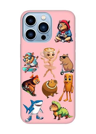 Матовий рожевий чохол на apple iphone 13 pro max меми (принт 415)