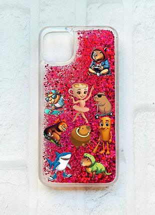 Чохол з плаваючими рожевими блискітками на iphone 11 меми (принт 415)