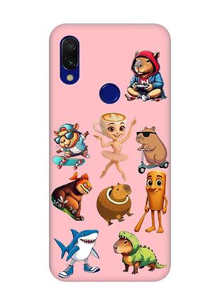 Матовый розовый чехол на xiaomi redmi 7 мемы (принт 415)