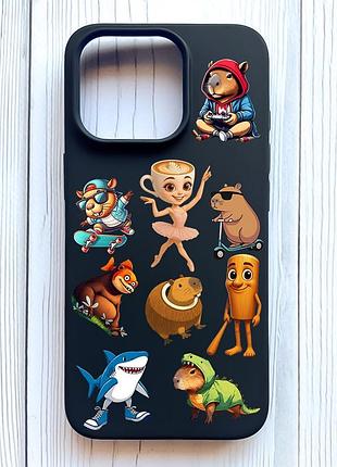 Матовый черный чехол на iphone 16 pro мемы (принт 415)