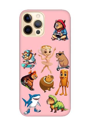 Матовый розовый чехол на apple iphone 12 pro max мемы (принт 415)