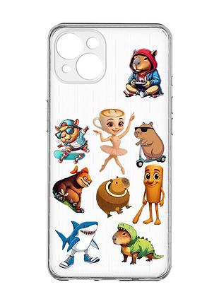 Прозрачный чехол с защитой камер на iphone 15 plus мемы (принт 415)