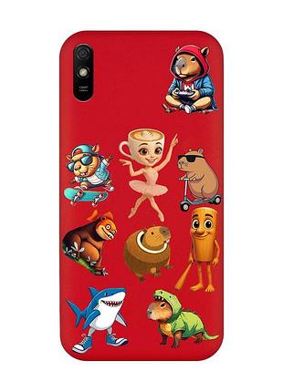 Матовый красный чехол на xiaomi redmi 9a мемы (принт 415)