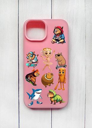 Матовый чехол на iphone 15 розовый мемы (принт 415)