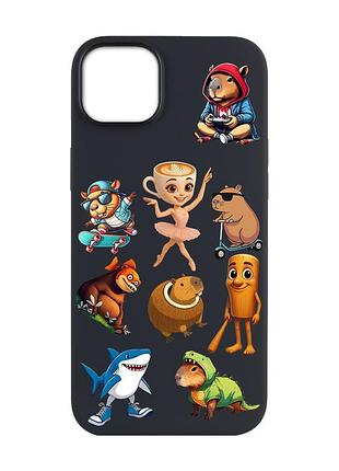 Матовий чорний чохол на apple iphone 14 plus меми (принт 415)