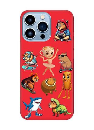 Матовый красный чехол на apple iphone 13 pro max мемы (принт 415)