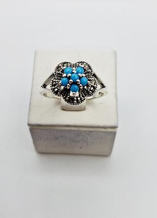 Каблучка срібна з бірюзою та марказитом 19 3,96 г