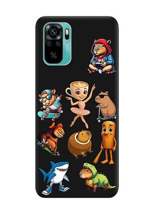 Матовый черный чехол на xiaomi redmi note 10/note 10s мемы (принт 415)