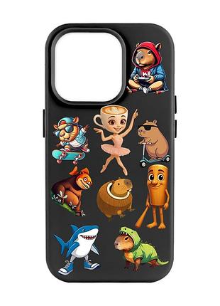 Матовий чорний чохол на apple iphone 14 pro max меми (принт 415)