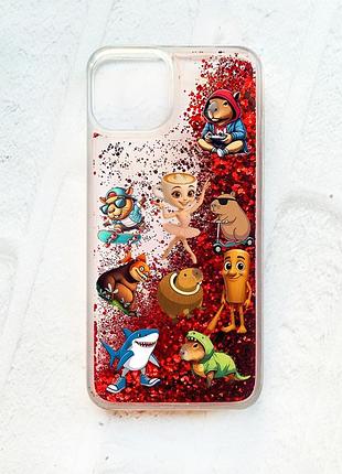 Чехол с плавающими красными блестками на iphone 14 мемы (принт 415)
