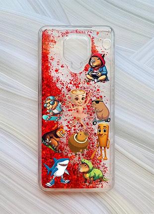 Чохол з плаваючими червоними блискітками на xiaomi redmi note 9 pro/9 pro max/9s меми (принт 415)