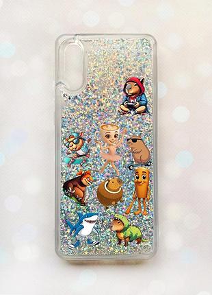 Чехол с плавающими серебряными блестками на samsung galaxy a02/a022 (2021) мемы (принт 415)