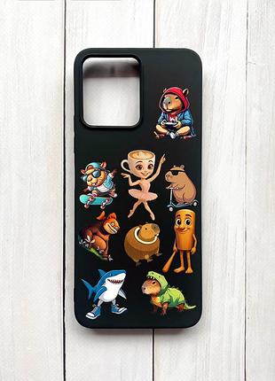 Матовый чехол на xiaomi redmi 12 черный мемы (принт 415)